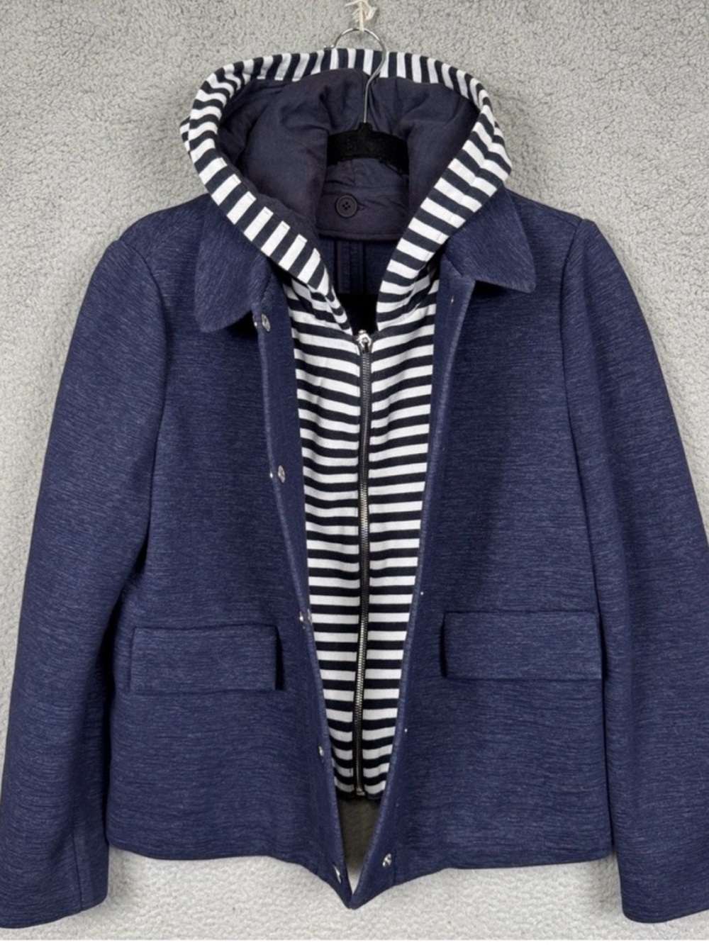 Tory Burch Navy Jacket with navy-and-White Striped Hooded Liner